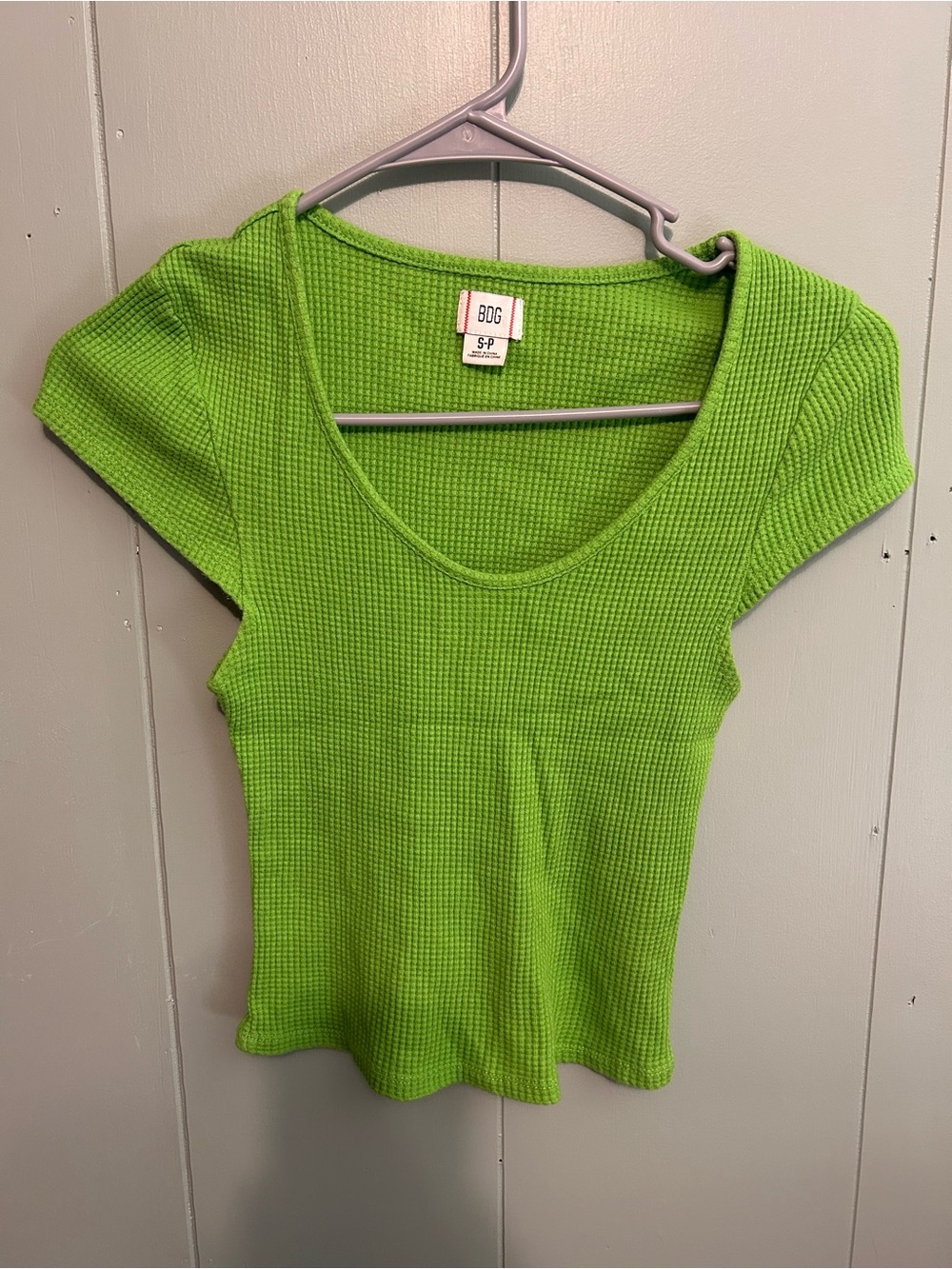 BDG Lime Green Waffle Knit Scoop Neck Tee
